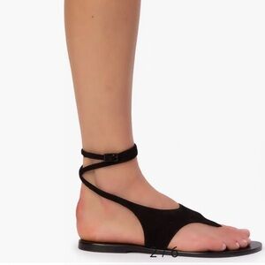 Black Suede Studio Mindy Ankle Strap Preppy Boho Chic Minimalist Sandal 7.5/37.5